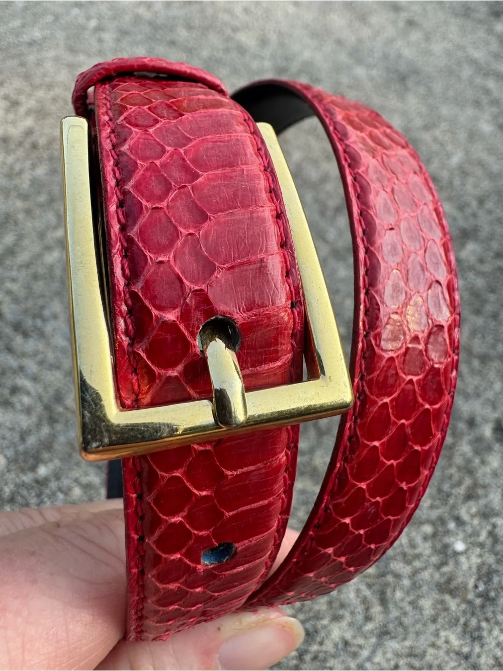 Genuine Snakeskin Women's Belt with Gold Buckle XS